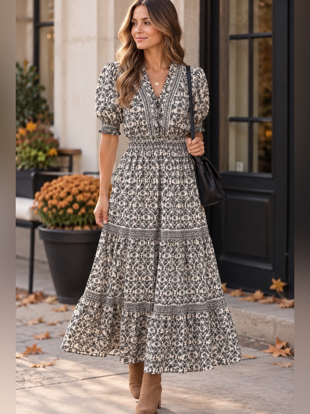Max Studio London Boho Floral Paisley Smocked Maxi Dress Size S NWOT